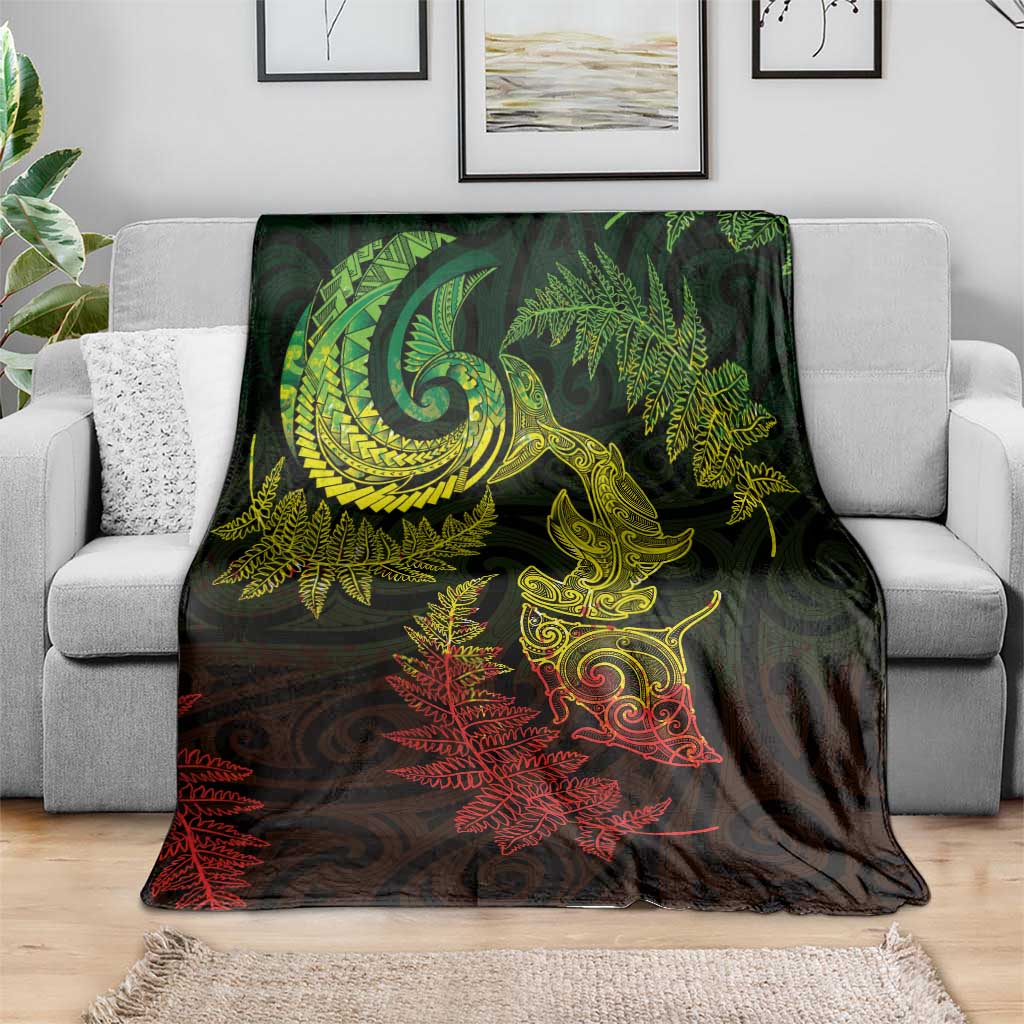 New Zealand Sea Animals with Maori Tribal Tattoo Blanket Shark Manta Ray with Silver Fern Reggae