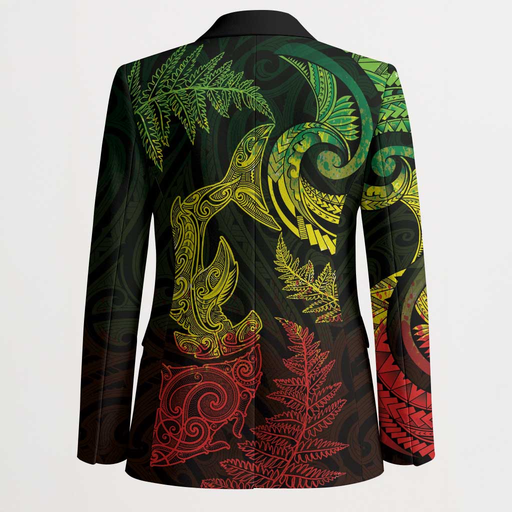 New Zealand Sea Animals with Maori Tribal Tattoo Blazer Shark Manta Ray with Silver Fern Reggae