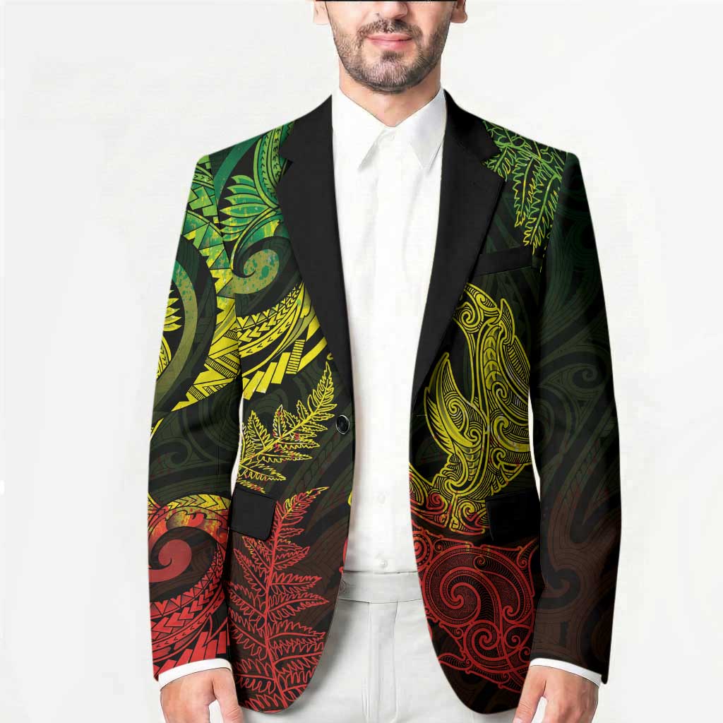 New Zealand Sea Animals with Maori Tribal Tattoo Blazer Shark Manta Ray with Silver Fern Reggae