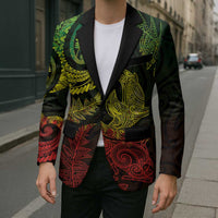 New Zealand Sea Animals with Maori Tribal Tattoo Blazer Shark Manta Ray with Silver Fern Reggae