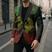 New Zealand Sea Animals with Maori Tribal Tattoo Blazer Shark Manta Ray with Silver Fern Reggae