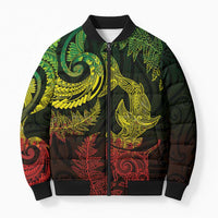 New Zealand Sea Animals with Maori Tribal Tattoo Bomber Puffer Jacket Shark Manta Ray with Silver Fern Reggae