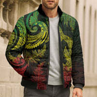 New Zealand Sea Animals with Maori Tribal Tattoo Bomber Puffer Jacket Shark Manta Ray with Silver Fern Reggae