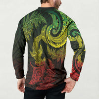 New Zealand Sea Animals with Maori Tribal Tattoo Button Sweatshirt Shark Manta Ray with Silver Fern Reggae