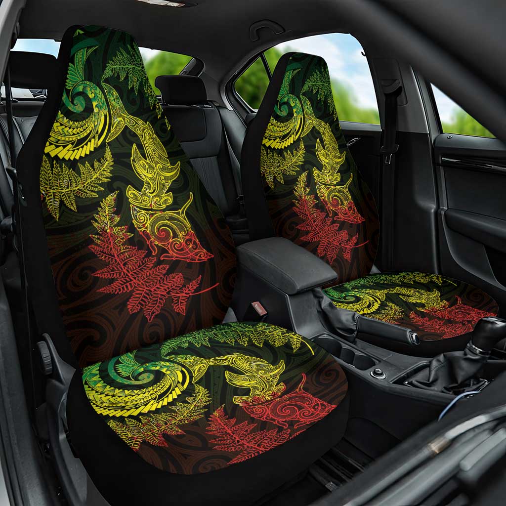 New Zealand Sea Animals with Maori Tribal Tattoo Car Seat Cover Shark Manta Ray with Silver Fern Reggae