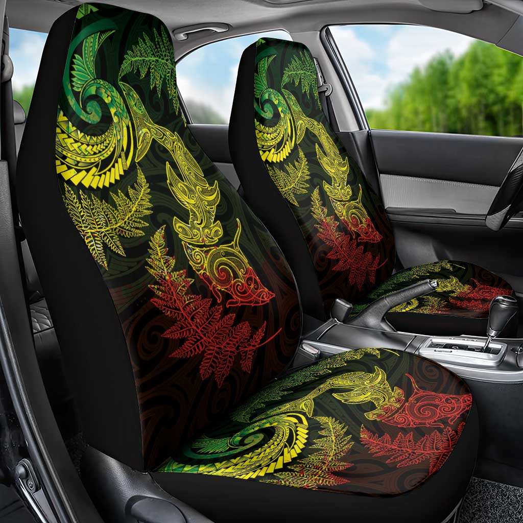 New Zealand Sea Animals with Maori Tribal Tattoo Car Seat Cover Shark Manta Ray with Silver Fern Reggae