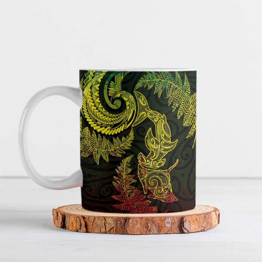 New Zealand Sea Animals with Maori Tribal Tattoo Ceramic Mug Shark Manta Ray with Silver Fern Reggae