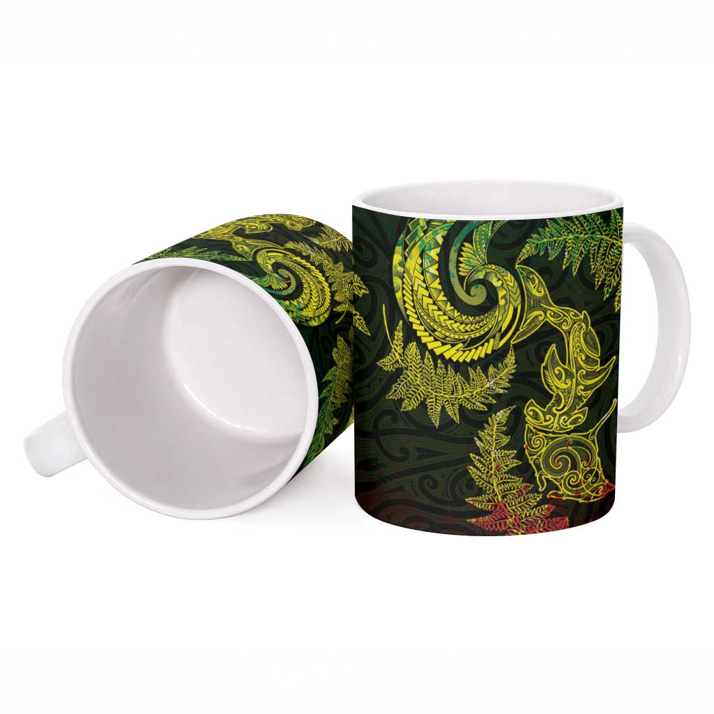 New Zealand Sea Animals with Maori Tribal Tattoo Ceramic Mug Shark Manta Ray with Silver Fern Reggae