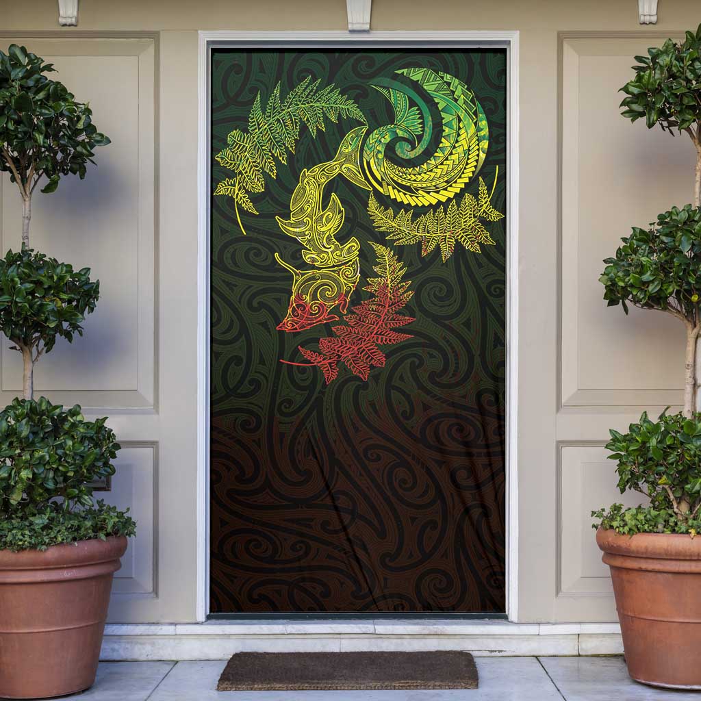 New Zealand Sea Animals with Maori Tribal Tattoo Door Cover Shark Manta Ray with Silver Fern Reggae