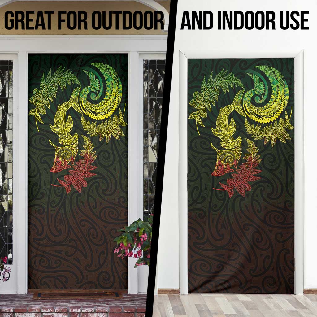 New Zealand Sea Animals with Maori Tribal Tattoo Door Cover Shark Manta Ray with Silver Fern Reggae