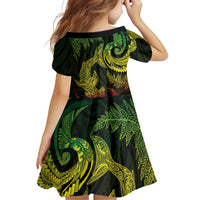 New Zealand Sea Animals with Maori Tribal Tattoo Family Matching Long Sleeve Bodycon Dress and Hawaiian Shirt Shark Manta Ray with Silver Fern Reggae