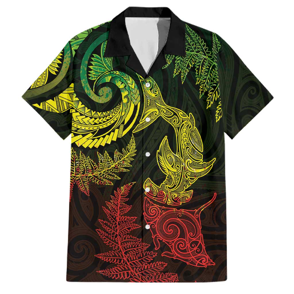 New Zealand Sea Animals with Maori Tribal Tattoo Family Matching Mermaid Dress and Hawaiian Shirt Shark Manta Ray with Silver Fern Reggae