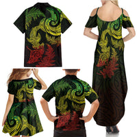 New Zealand Sea Animals with Maori Tribal Tattoo Family Matching Summer Maxi Dress and Hawaiian Shirt Shark Manta Ray with Silver Fern Reggae