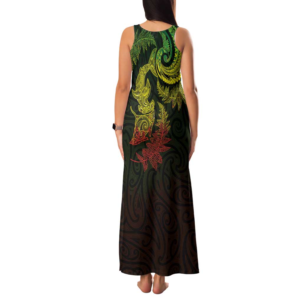 New Zealand Sea Animals with Maori Tribal Tattoo Family Matching Tank Maxi Dress and Hawaiian Shirt Shark Manta Ray with Silver Fern Reggae