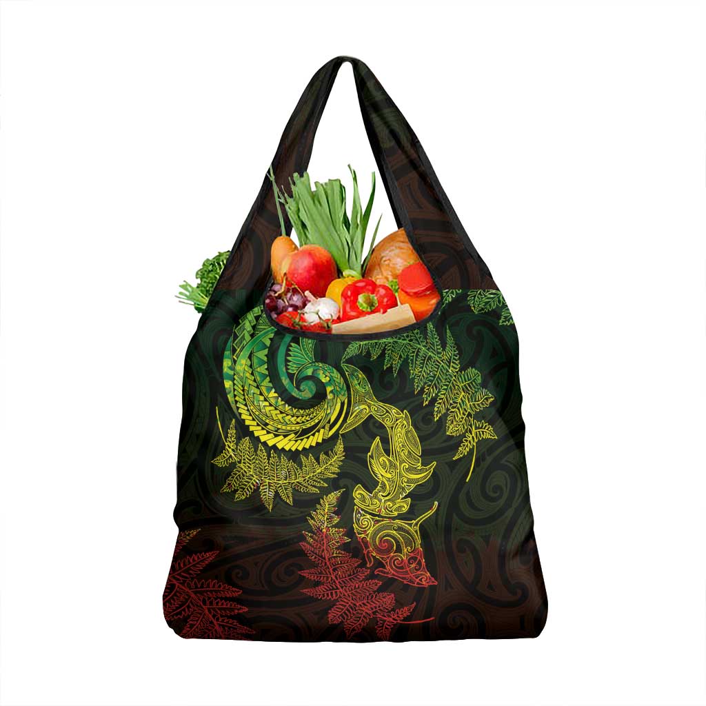 New Zealand Sea Animals with Maori Tribal Tattoo Grocery Bag Shark Manta Ray with Silver Fern Reggae