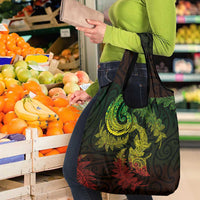 New Zealand Sea Animals with Maori Tribal Tattoo Grocery Bag Shark Manta Ray with Silver Fern Reggae