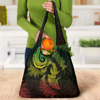 New Zealand Sea Animals with Maori Tribal Tattoo Grocery Bag Shark Manta Ray with Silver Fern Reggae