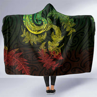 New Zealand Sea Animals with Maori Tribal Tattoo Hooded Blanket Shark Manta Ray with Silver Fern Reggae
