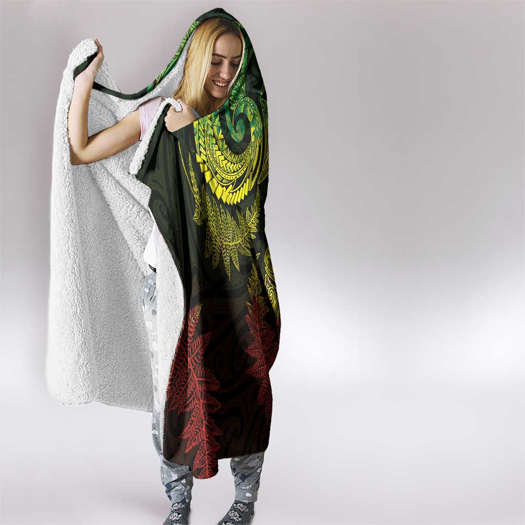 New Zealand Sea Animals with Maori Tribal Tattoo Hooded Blanket Shark Manta Ray with Silver Fern Reggae