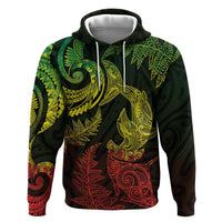 New Zealand Sea Animals with Maori Tribal Tattoo Hoodie Shark Manta Ray with Silver Fern Reggae LT03 Pullover Hoodie Reggae - Polynesian Pride