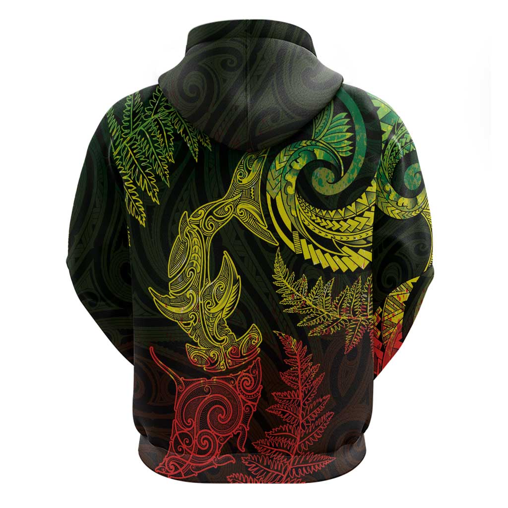 New Zealand Sea Animals with Maori Tribal Tattoo Hoodie Shark Manta Ray with Silver Fern Reggae LT03 - Polynesian Pride