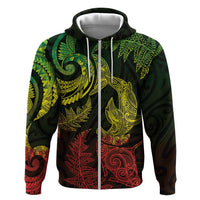 New Zealand Sea Animals with Maori Tribal Tattoo Hoodie Shark Manta Ray with Silver Fern Reggae LT03 Zip Hoodie Reggae - Polynesian Pride