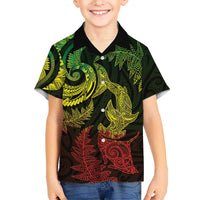 New Zealand Sea Animals with Maori Tribal Tattoo Kid Hawaiian Shirt Shark Manta Ray with Silver Fern Reggae