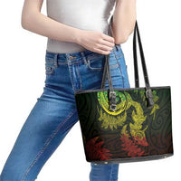 New Zealand Sea Animals with Maori Tribal Tattoo Leather Tote Bag Shark Manta Ray with Silver Fern Reggae