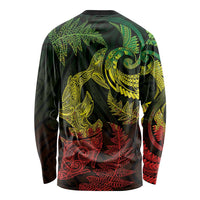 New Zealand Sea Animals with Maori Tribal Tattoo Long Sleeve Shirt Shark Manta Ray with Silver Fern Reggae