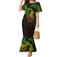 New Zealand Sea Animals with Maori Tribal Tattoo Mermaid Dress Shark Manta Ray with Silver Fern Reggae