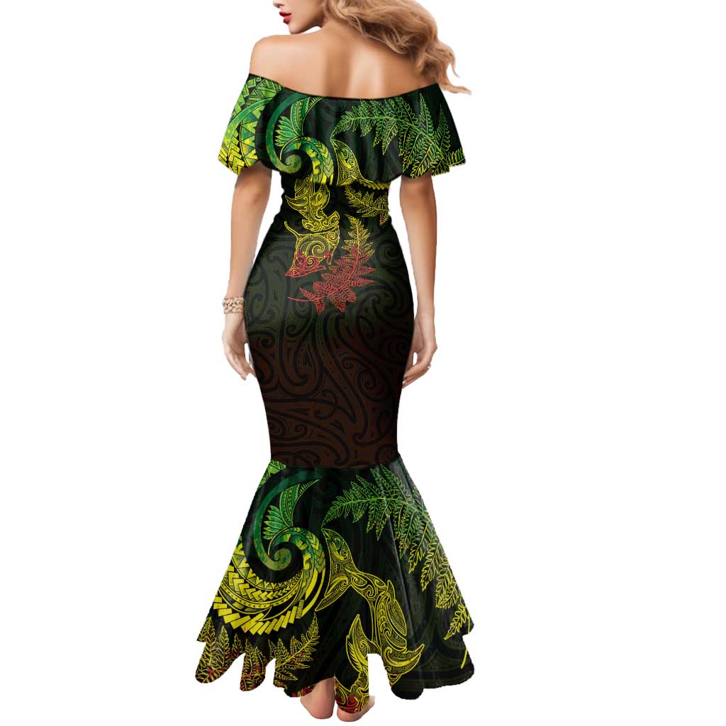 New Zealand Sea Animals with Maori Tribal Tattoo Mermaid Dress Shark Manta Ray with Silver Fern Reggae