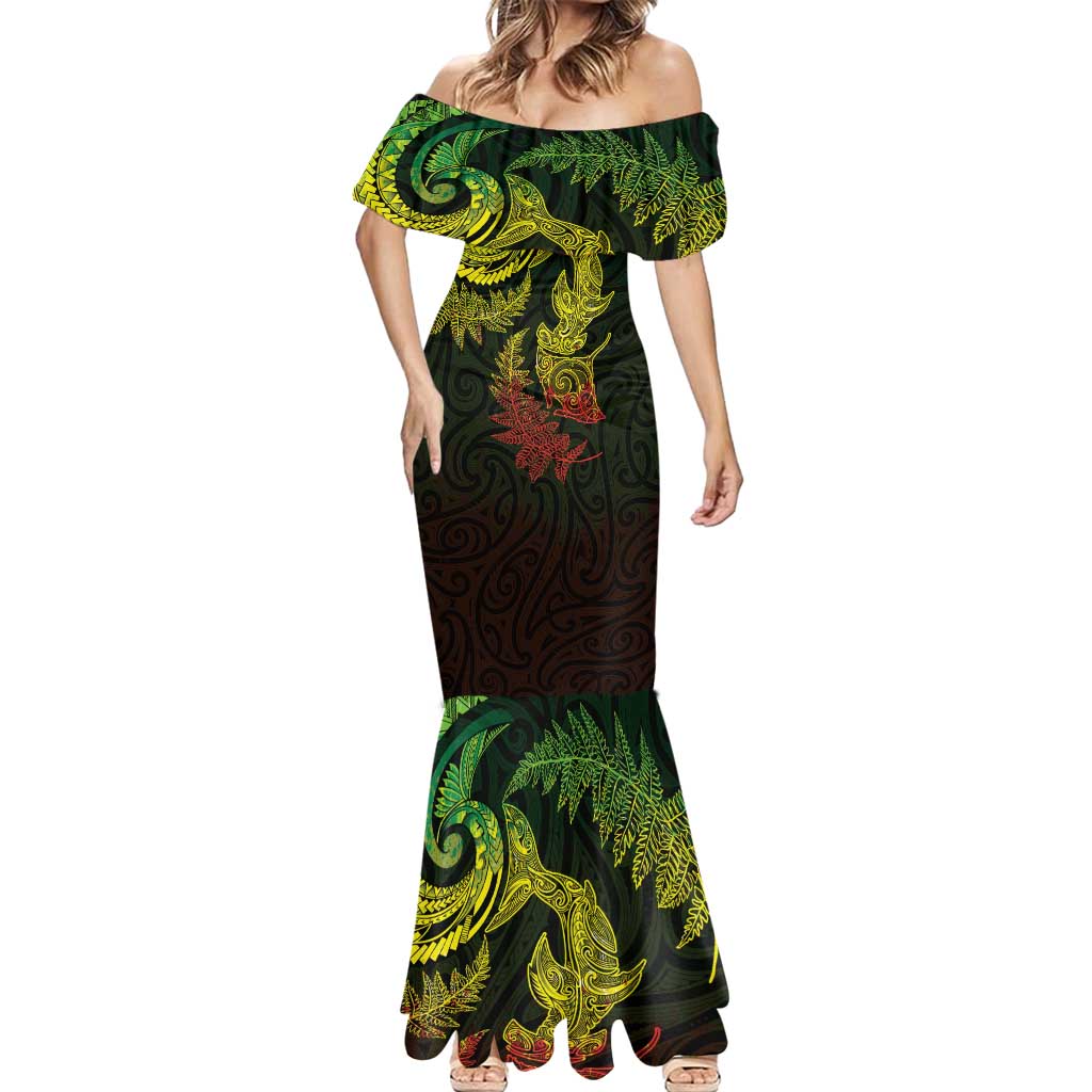 New Zealand Sea Animals with Maori Tribal Tattoo Mermaid Dress Shark Manta Ray with Silver Fern Reggae