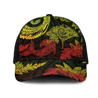 New Zealand Sea Animals with Maori Tribal Tattoo Mesh Trucker Cap Shark Manta Ray with Silver Fern Reggae LT03 One Size Black Reggae - Polynesian Pride