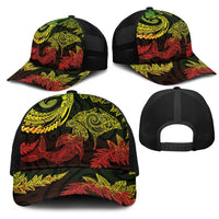New Zealand Sea Animals with Maori Tribal Tattoo Mesh Trucker Cap Shark Manta Ray with Silver Fern Reggae LT03 - Polynesian Pride