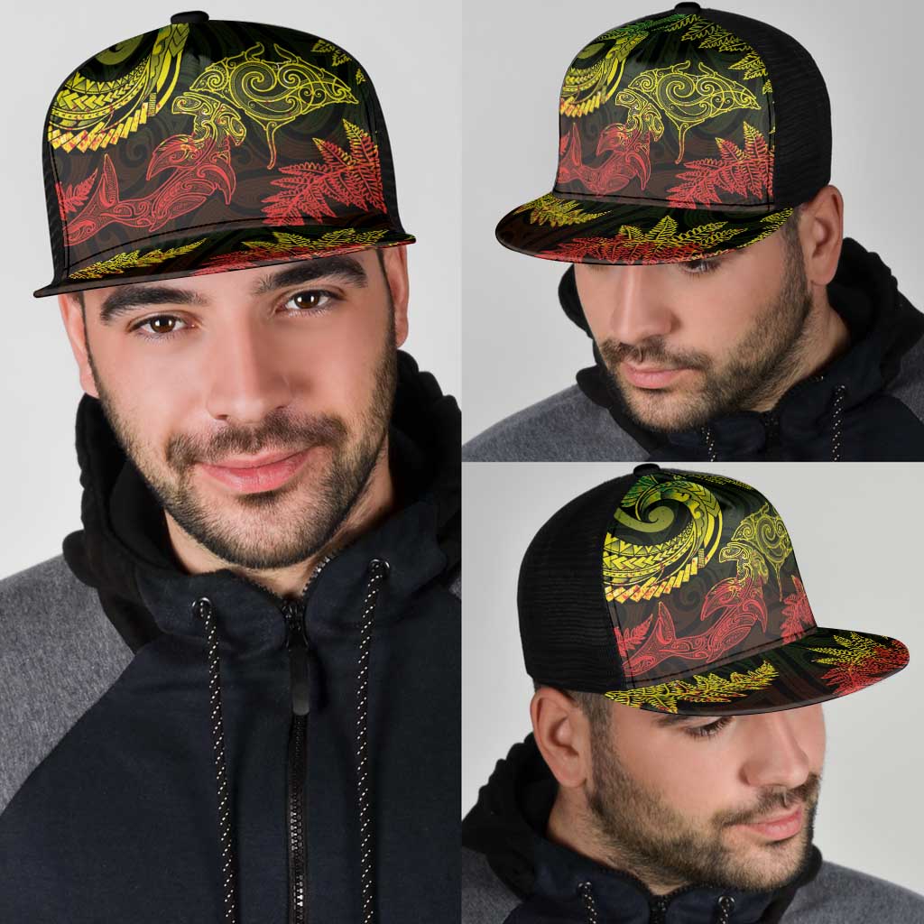 New Zealand Sea Animals with Maori Tribal Tattoo Mesh Trucker Cap Shark Manta Ray with Silver Fern Reggae LT03 - Polynesian Pride