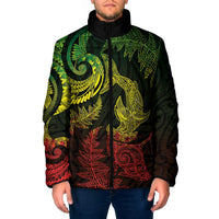 New Zealand Sea Animals with Maori Tribal Tattoo Padded Jacket Shark Manta Ray with Silver Fern Reggae