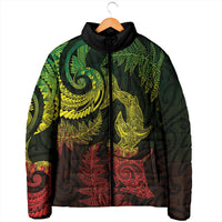 New Zealand Sea Animals with Maori Tribal Tattoo Padded Jacket Shark Manta Ray with Silver Fern Reggae