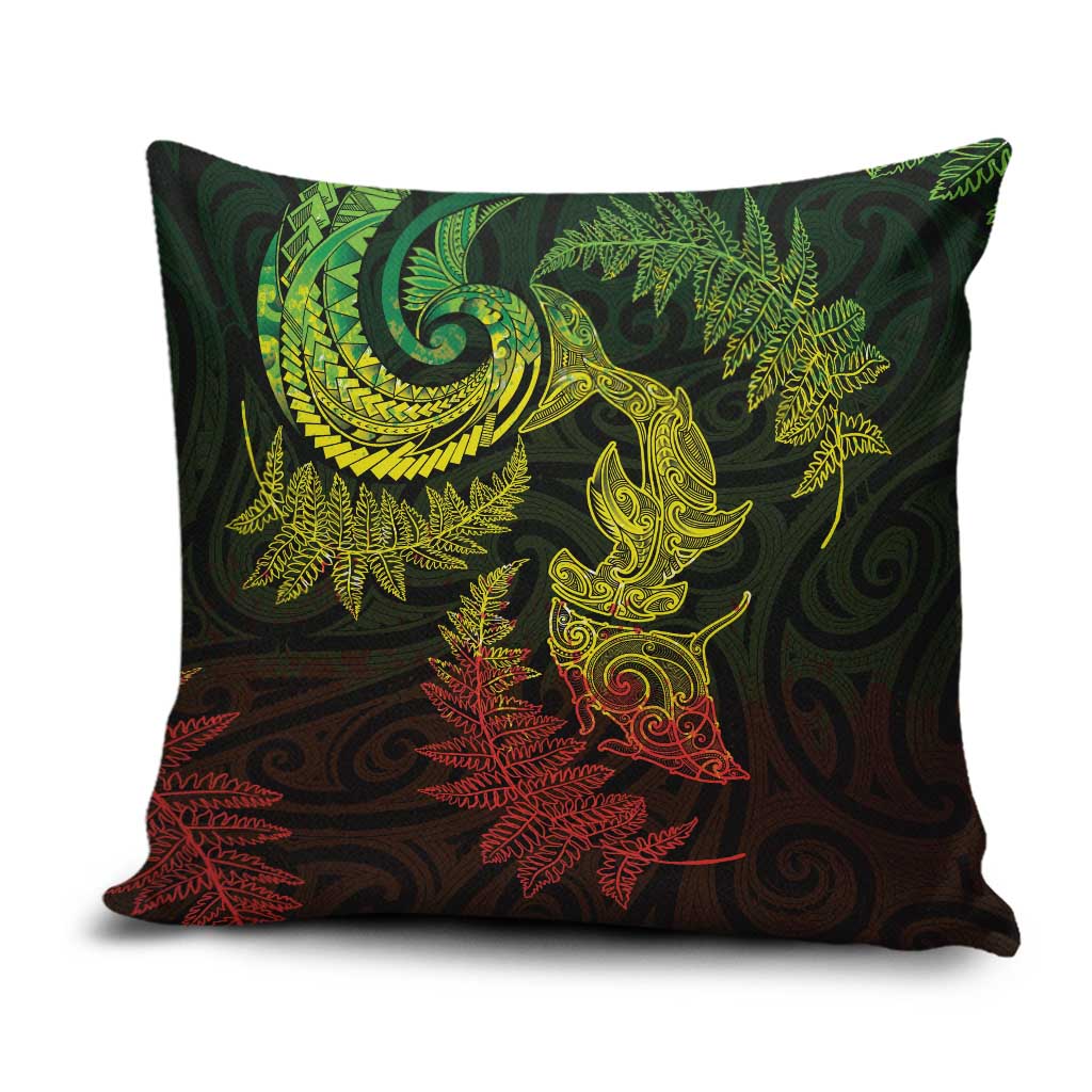 New Zealand Sea Animals with Maori Tribal Tattoo Pillow Cover Shark Manta Ray with Silver Fern Reggae