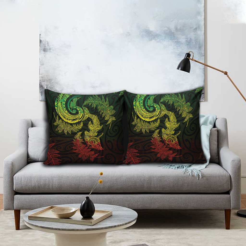 New Zealand Sea Animals with Maori Tribal Tattoo Pillow Cover Shark Manta Ray with Silver Fern Reggae