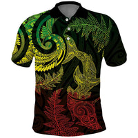 New Zealand Sea Animals with Maori Tribal Tattoo Polo Shirt Shark Manta Ray with Silver Fern Reggae LT03 Reggae - Polynesian Pride