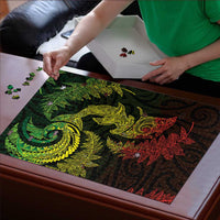 New Zealand Sea Animals with Maori Tribal Tattoo Puzzle Shark Manta Ray with Silver Fern Reggae