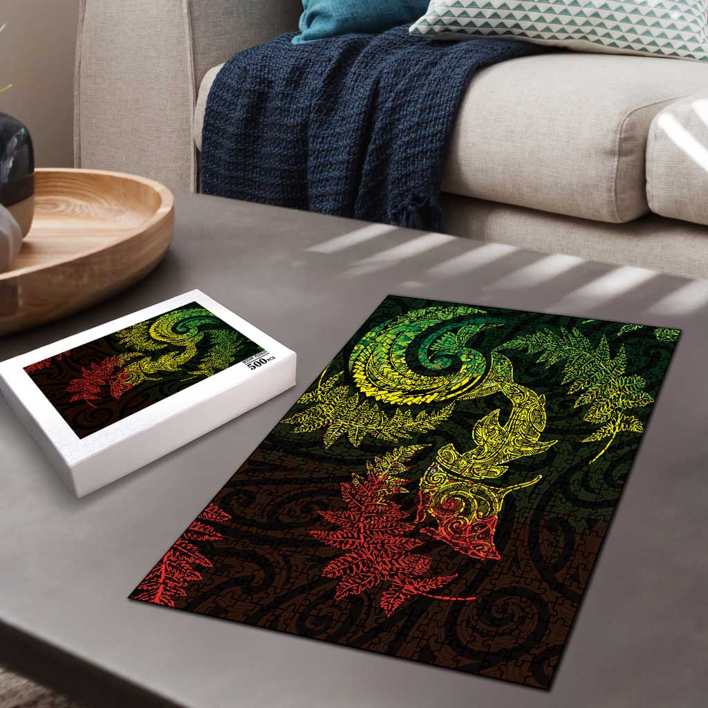 New Zealand Sea Animals with Maori Tribal Tattoo Puzzle Shark Manta Ray with Silver Fern Reggae
