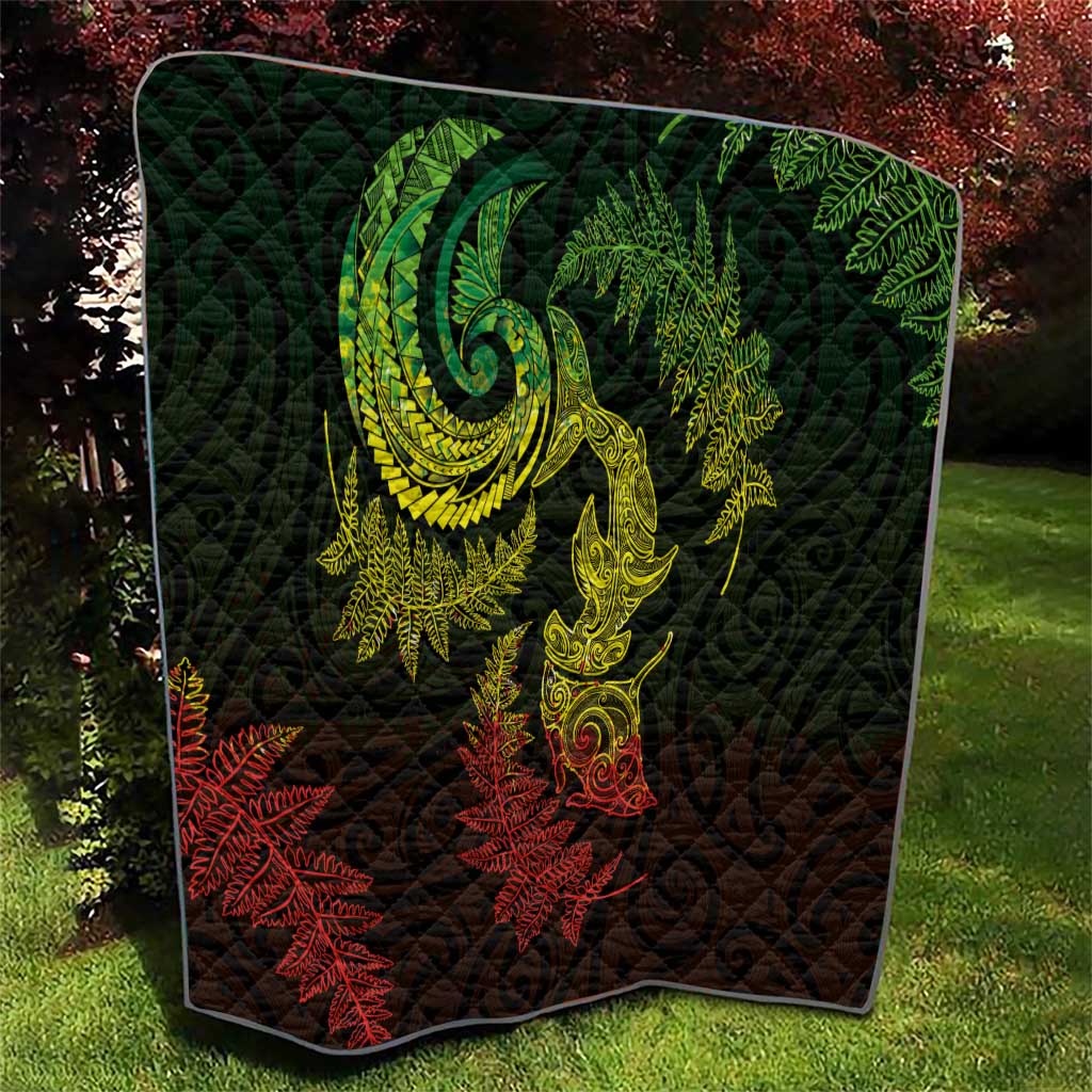 New Zealand Sea Animals with Maori Tribal Tattoo Quilt Shark Manta Ray with Silver Fern Reggae