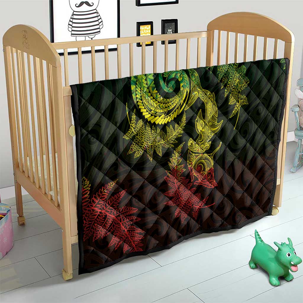 New Zealand Sea Animals with Maori Tribal Tattoo Quilt Shark Manta Ray with Silver Fern Reggae