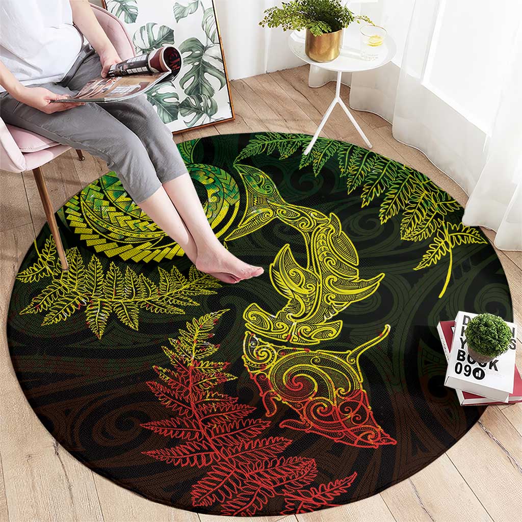 New Zealand Sea Animals with Maori Tribal Tattoo Round Carpet Shark Manta Ray with Silver Fern Reggae