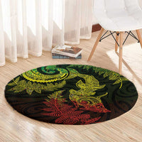 New Zealand Sea Animals with Maori Tribal Tattoo Round Carpet Shark Manta Ray with Silver Fern Reggae