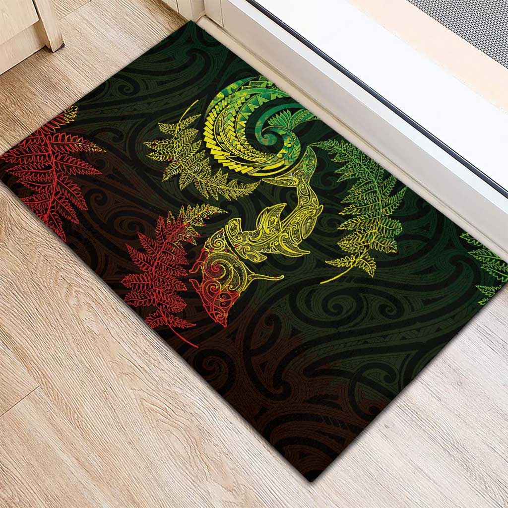 New Zealand Sea Animals with Maori Tribal Tattoo Rubber Doormat Shark Manta Ray with Silver Fern Reggae