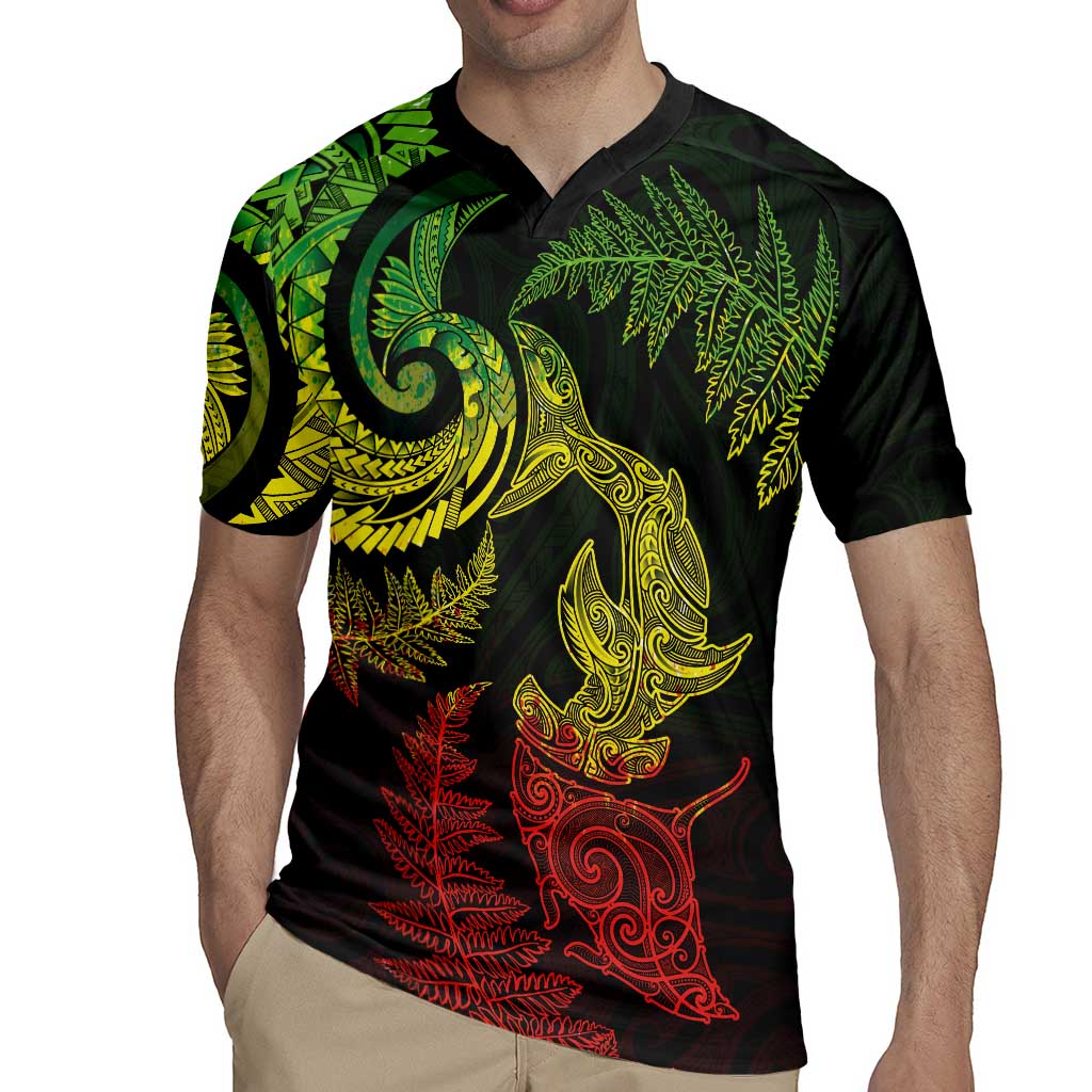 New Zealand Sea Animals with Maori Tribal Tattoo Rugby Jersey Shark Manta Ray with Silver Fern Reggae