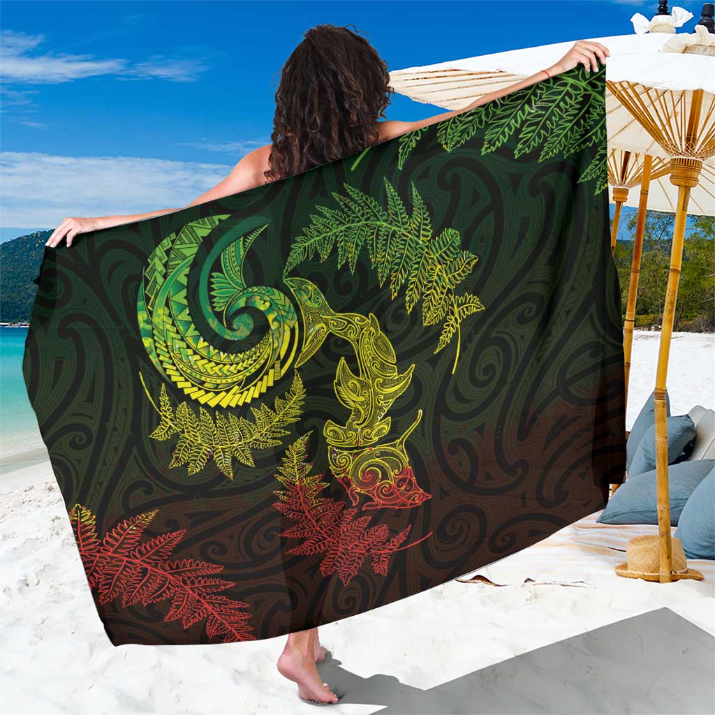 New Zealand Sea Animals with Maori Tribal Tattoo Sarong Shark Manta Ray with Silver Fern Reggae