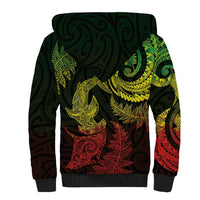 New Zealand Sea Animals with Maori Tribal Tattoo Sherpa Hoodie Shark Manta Ray with Silver Fern Reggae